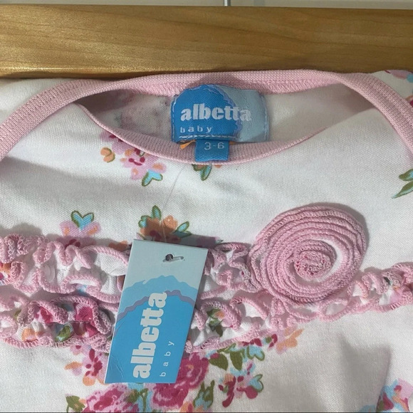 NWT Albetta Baby White and Pink Floral Ruffle Flutter Hem Playsuit - Picture 7 of 9